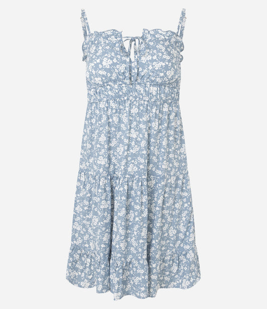 Vestito corto e svasato in tricolore floreale liberty blu