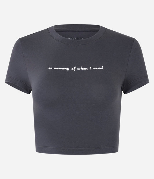 Camicetta Cropped Baby Tee in cotone antracite con scritta