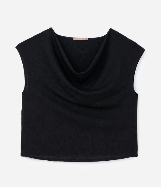 Camicetta in crepe testurizzata con scollo rotondo, Curve e taglie forti, nero