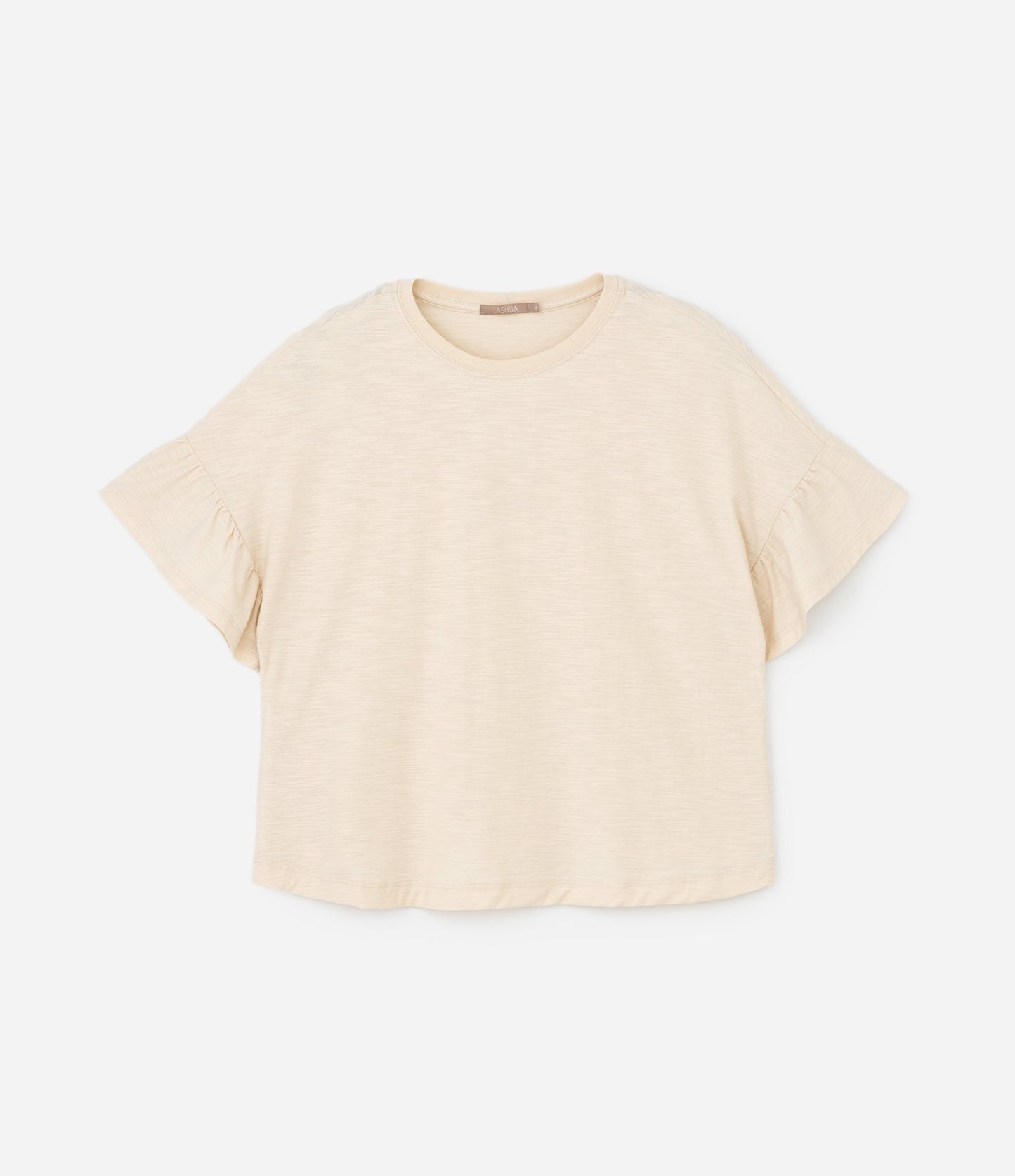 Maglietta in maglia beige con maniche arricciate - Curve e taglie forti