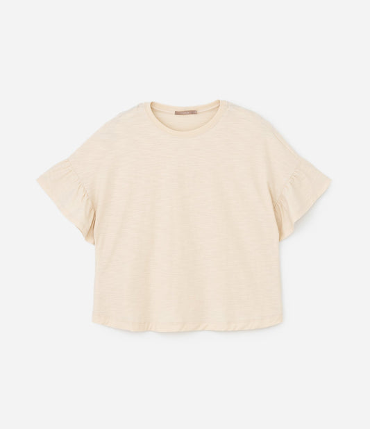 Maglietta in maglia beige con maniche arricciate - Curve e taglie forti