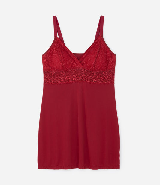 Camisón Liganete Rojo con Encaje y Acolchado Extraíble, Tallas Curvas y Grandes