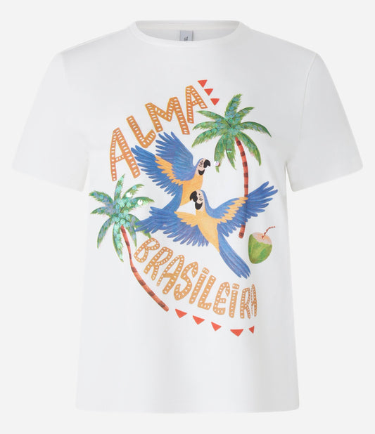 Cotton T-Shirt with Brazilian Soul Print and White Sequins