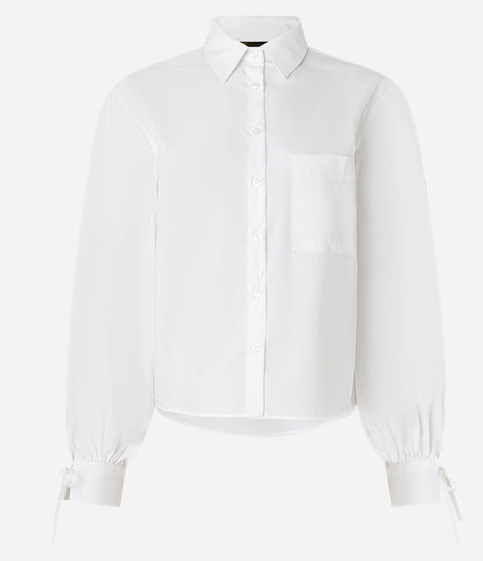 Camisa Tricoline Branca com Detalhes de Laço nas Mangas