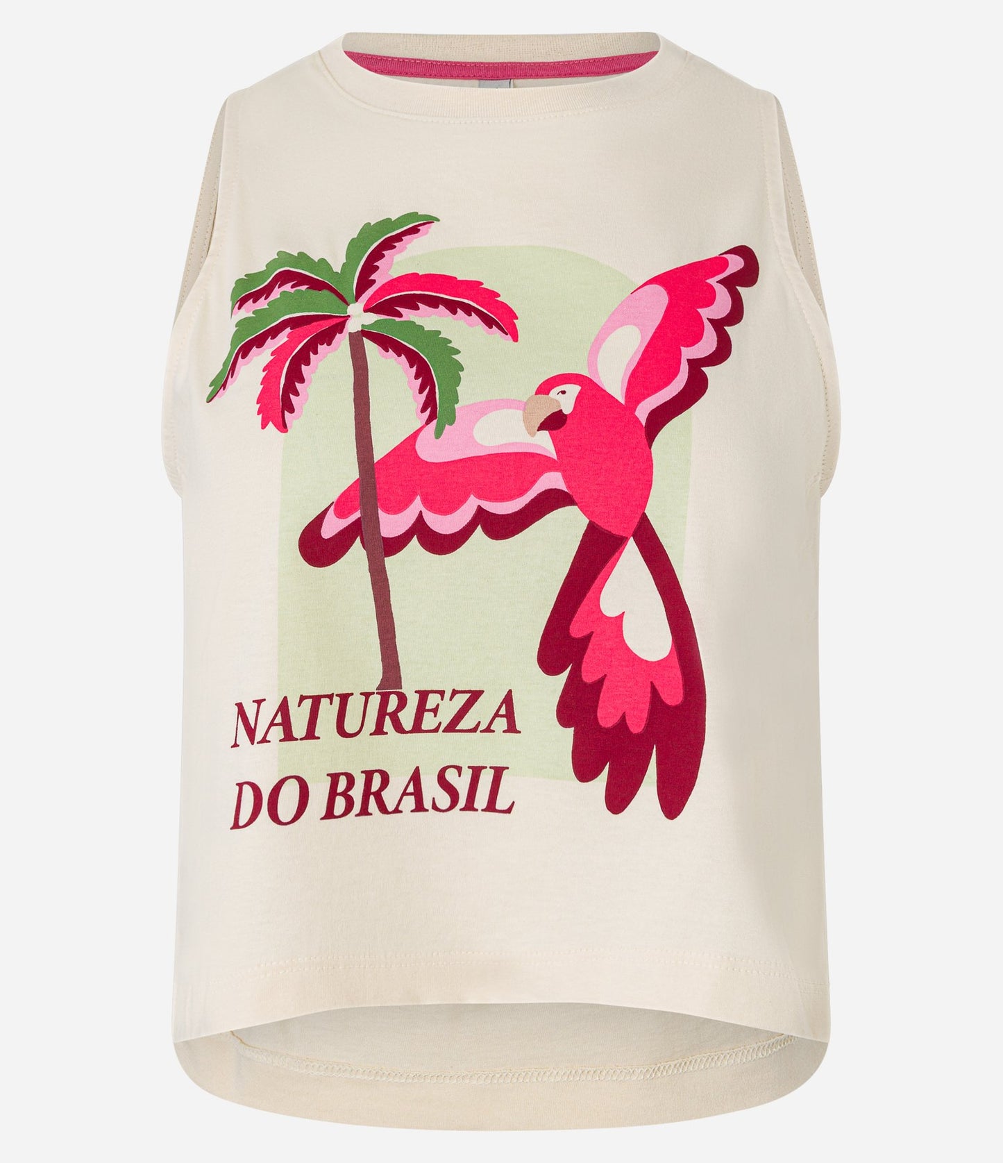 Camiseta Infantil Off-White com Estampa Tropical em Malha de Algodão