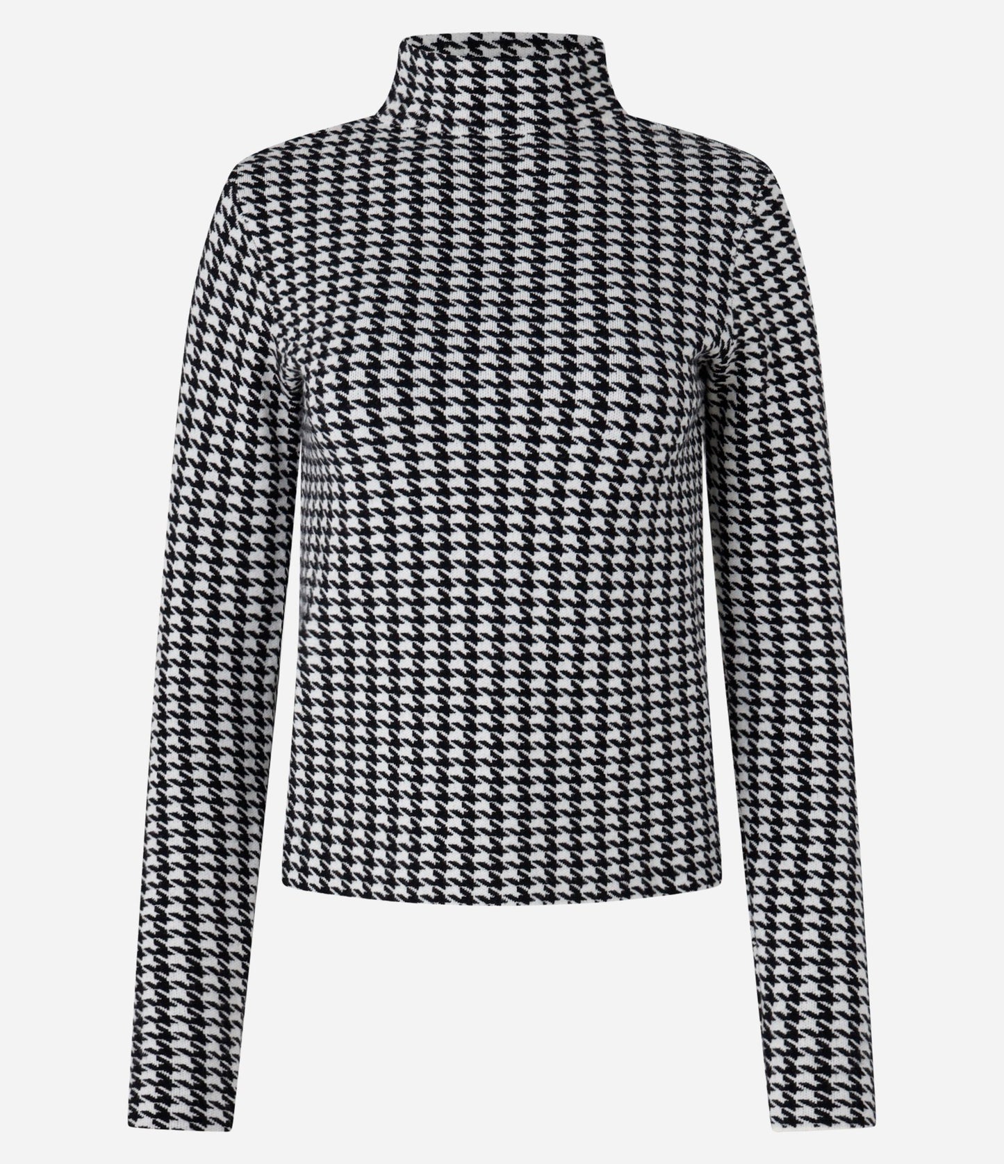 Jersey de jacquard con cuello alto y estampado de pata de gallo negro