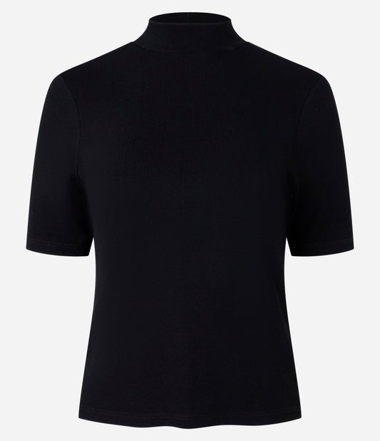 Ribbed High-Neck Black Blouse
