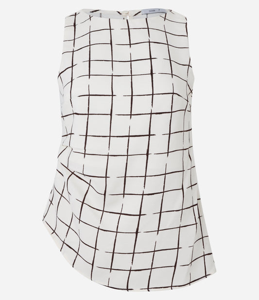 Office Wear Blouse in Crepe with Off-White Grid Plaid Print