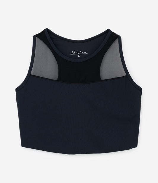 Top da bagno sportivo nero Curve e taglie forti con ritagli a rete