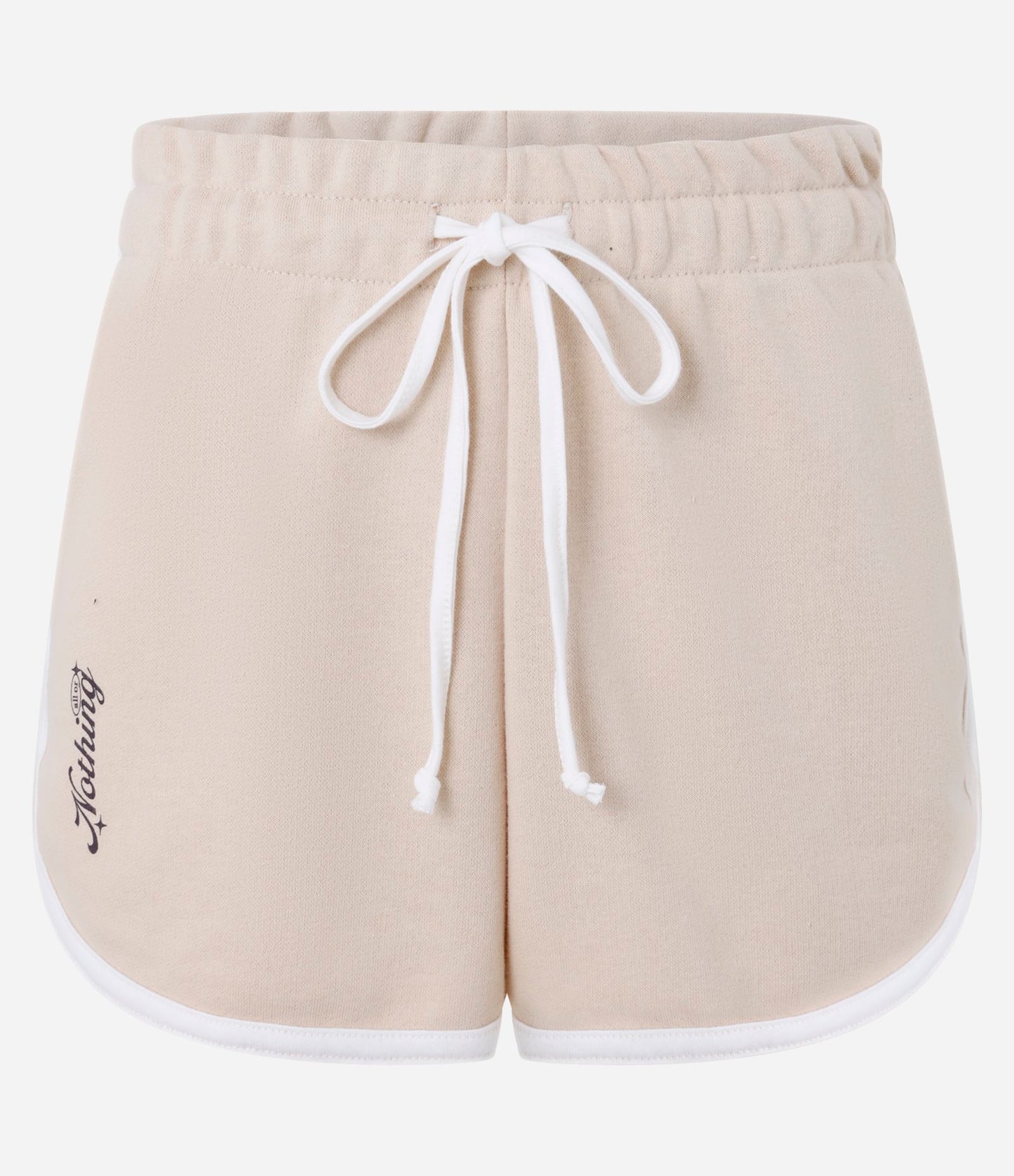 Pantaloncini da bagno beige foderati in pile con stampa "Nothing