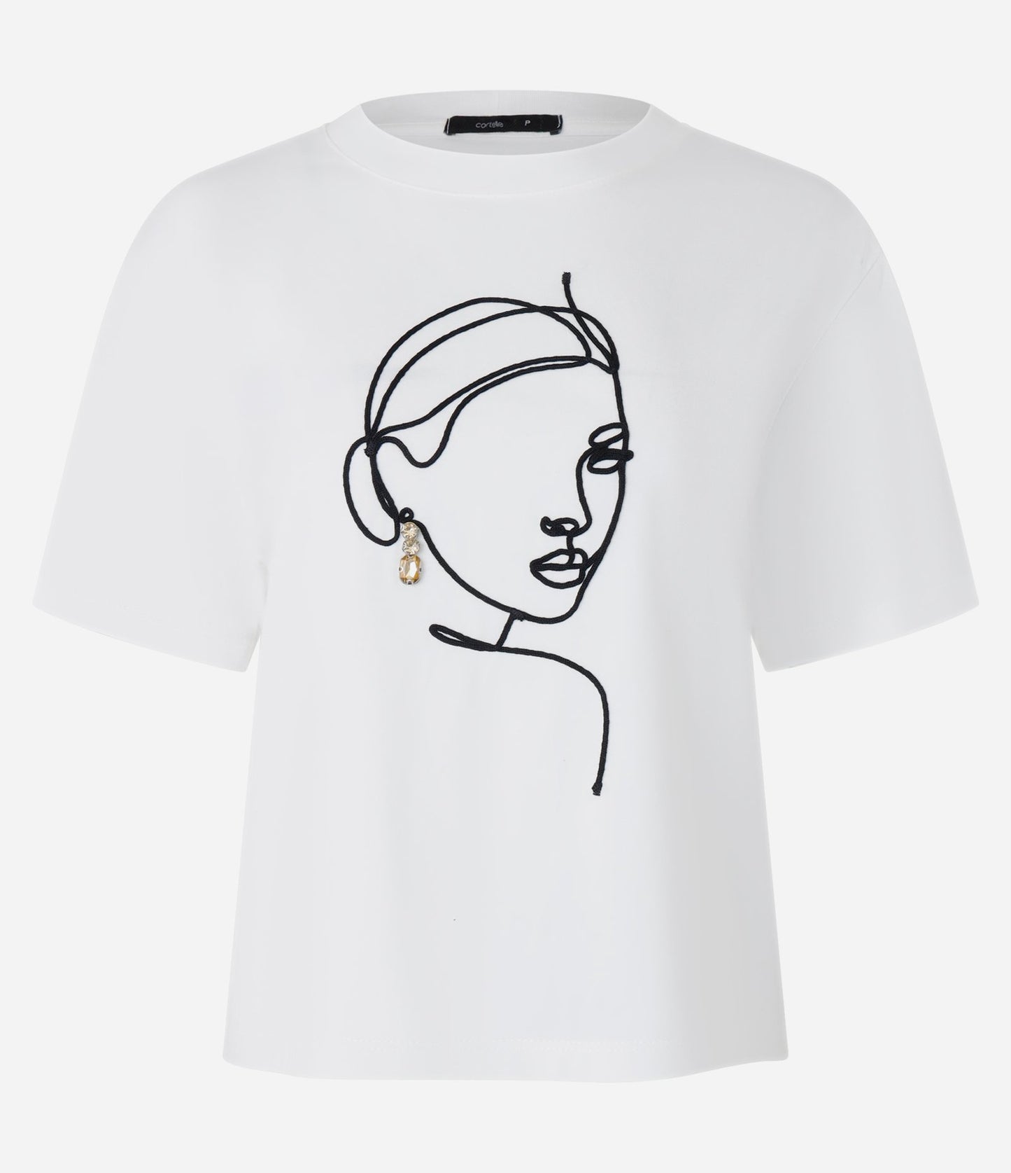 Blusa de Algodão com Mulher Bordada e Brinco Branca de Neve