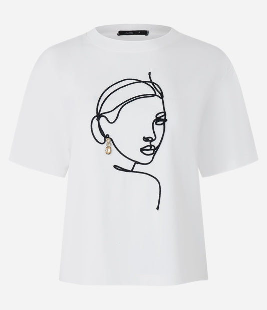 Blusa de Algodão com Mulher Bordada e Brinco Branca de Neve