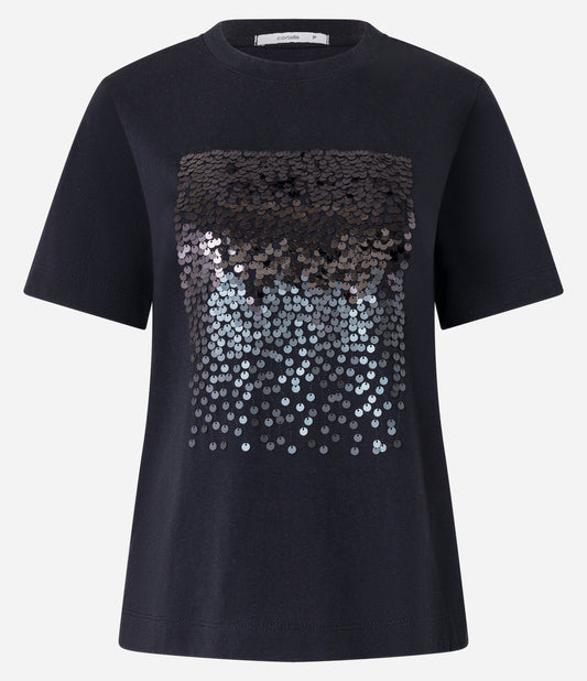 Camiseta Slim Fit de Algodão com Bloco de Paetês Pretos