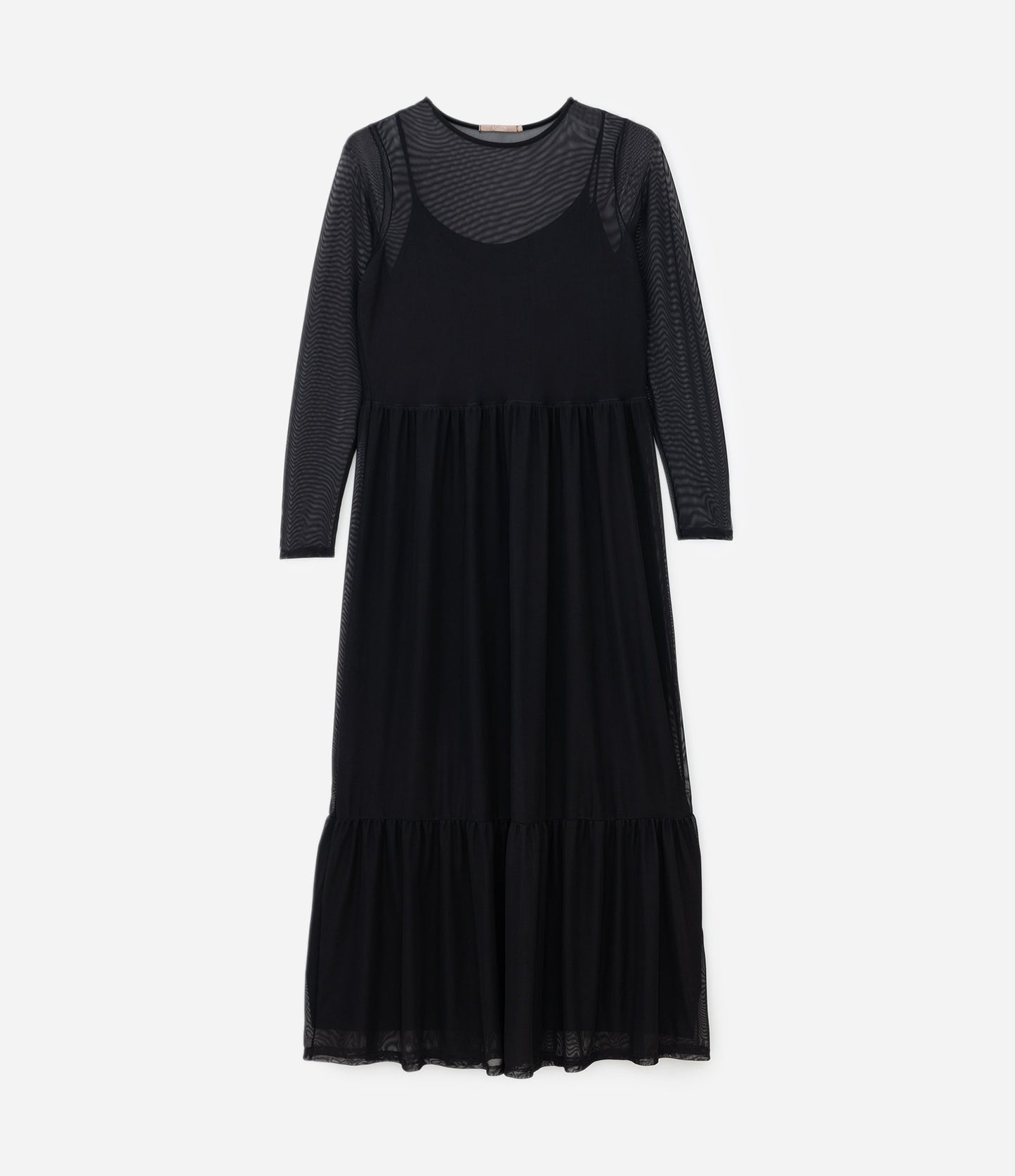 Vestido negro midi de tul superpuesto con volantes - Tallas grandes y curvas