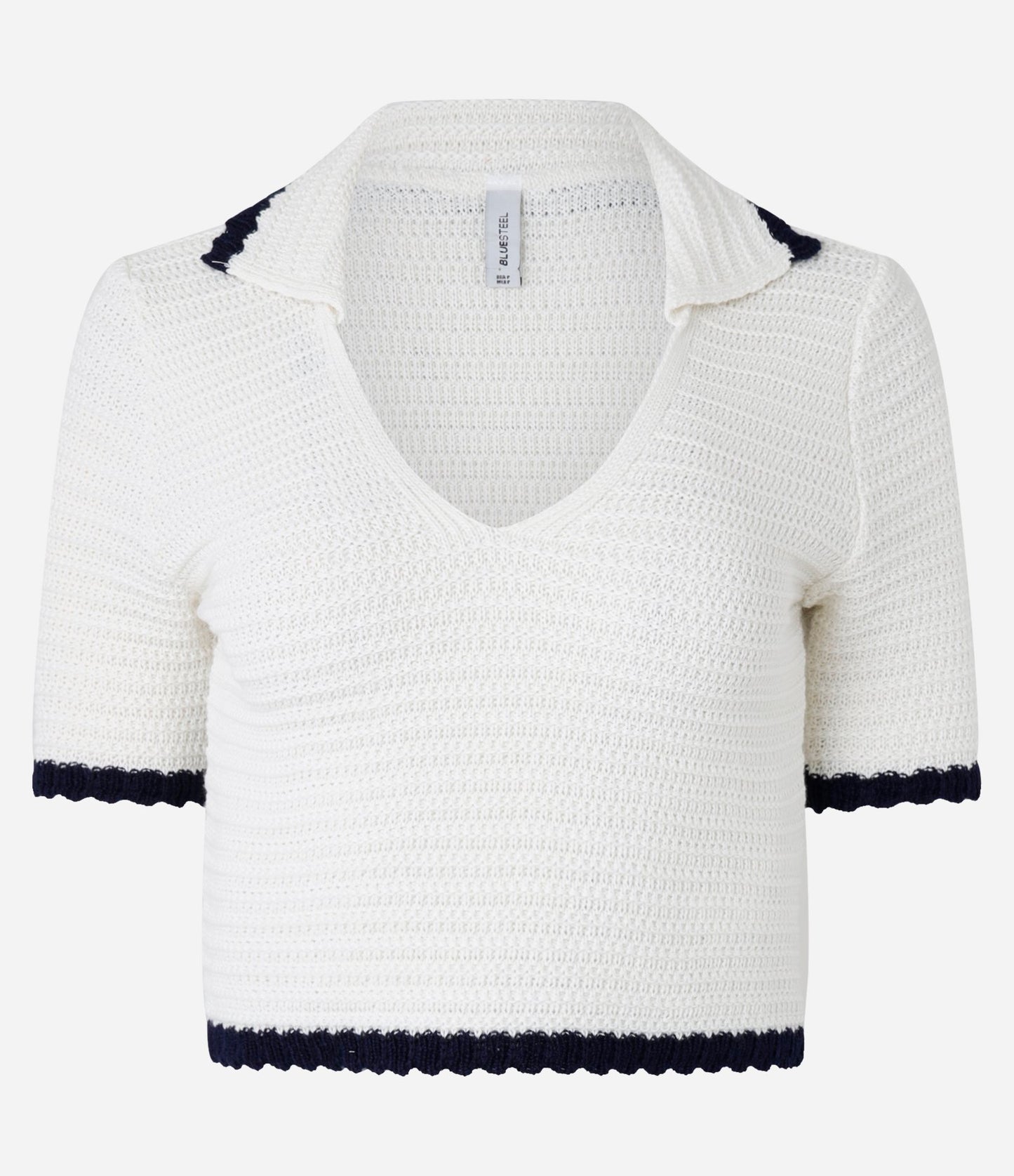 Knit Sweater with Polo Collar and White Contrast Trim
