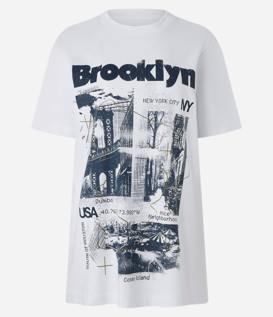 Maglietta in cotone bianco con stampa Brooklyn