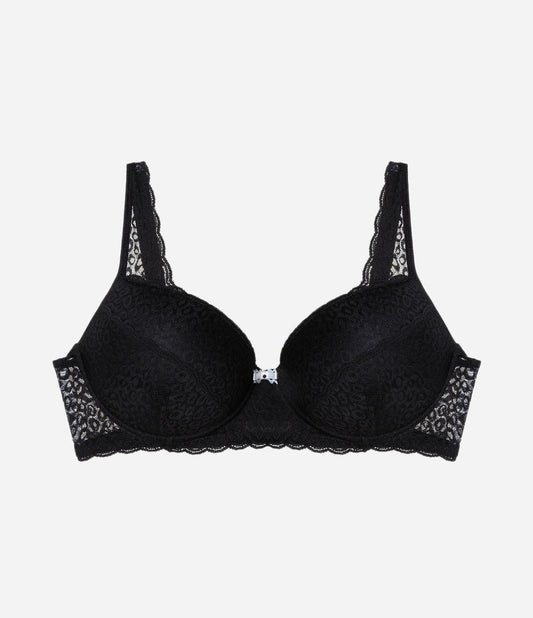 Sutiã acolchoado com renda preta e estampa animal - Curve e Plus Size