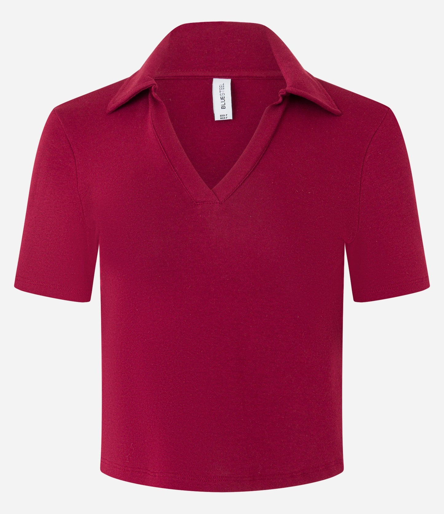 Camiseta de manga corta con cuello de polo de canalé en color vino