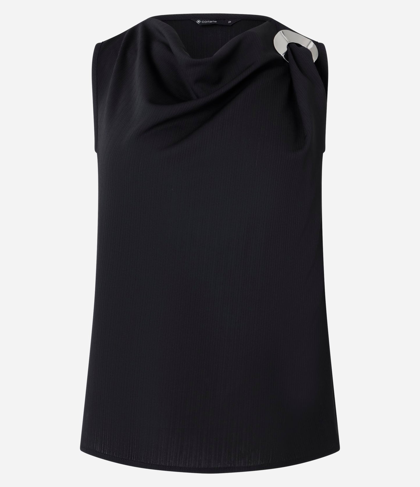 Camicetta strutturata con scollo a cappuccio e cinturino con fibbia in nero