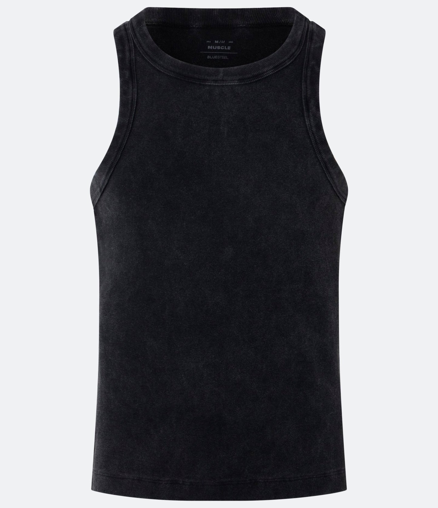 Canotta muscolare a costine nera con effetto distressed