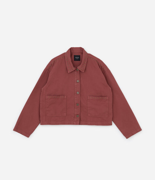 Giacca overshirt con borchie in twill rossa Curve & Plus Size