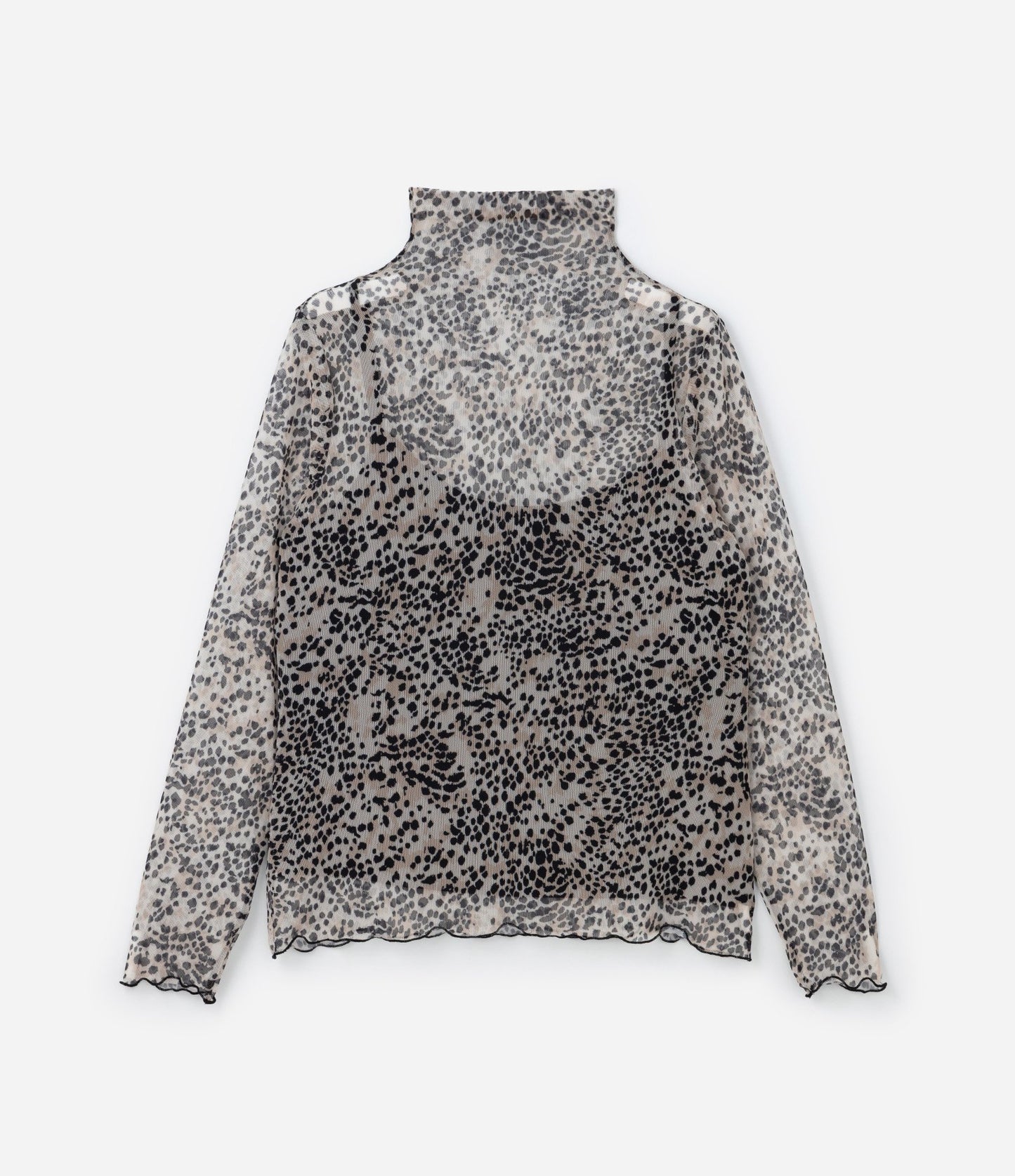 Blusa de tul con estampado animal y volante, Curvas y tallas grandes, Multicolor