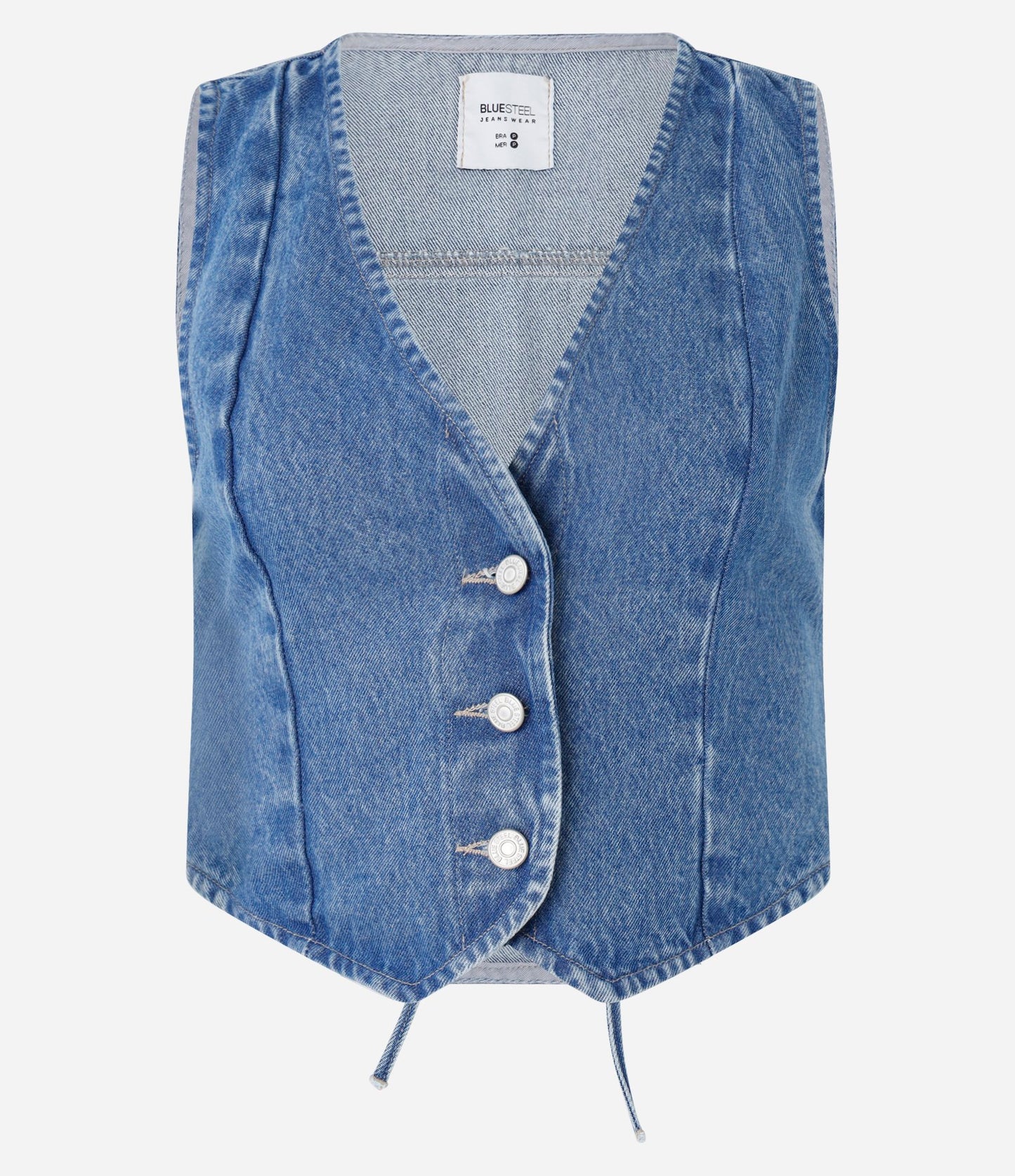 Denim Vest with Front Buttons and Back Tie in Blue