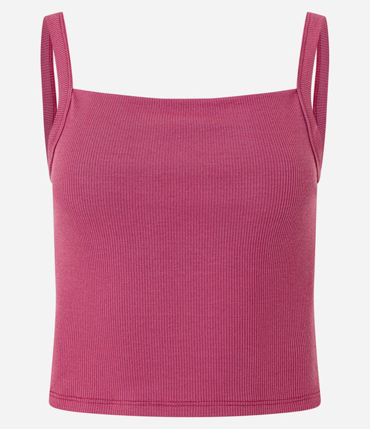 Canotta a coste con spalline sottili e texture rosa chiaro