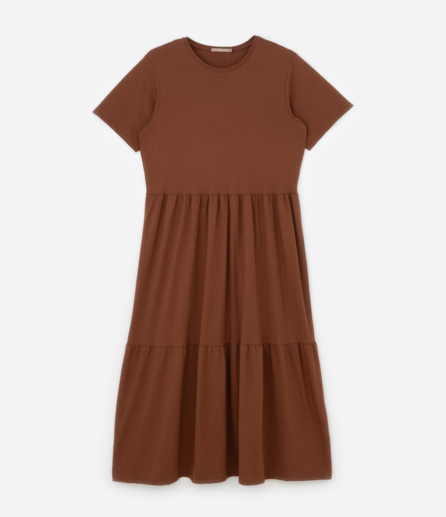 Vestido midi de algodão marrom com babados - Curve e Plus Size