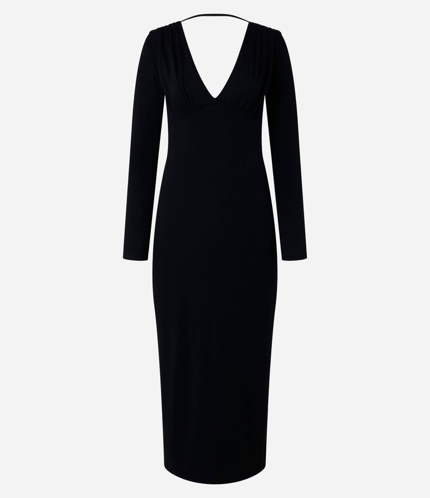 Vestido longo midi preto em viscose com mangas longas