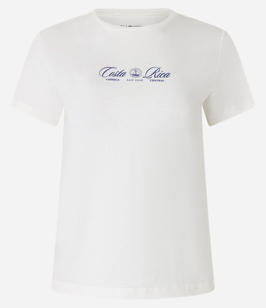 Camicetta in cotone con stampa lettering Costa Rica in bianco neve