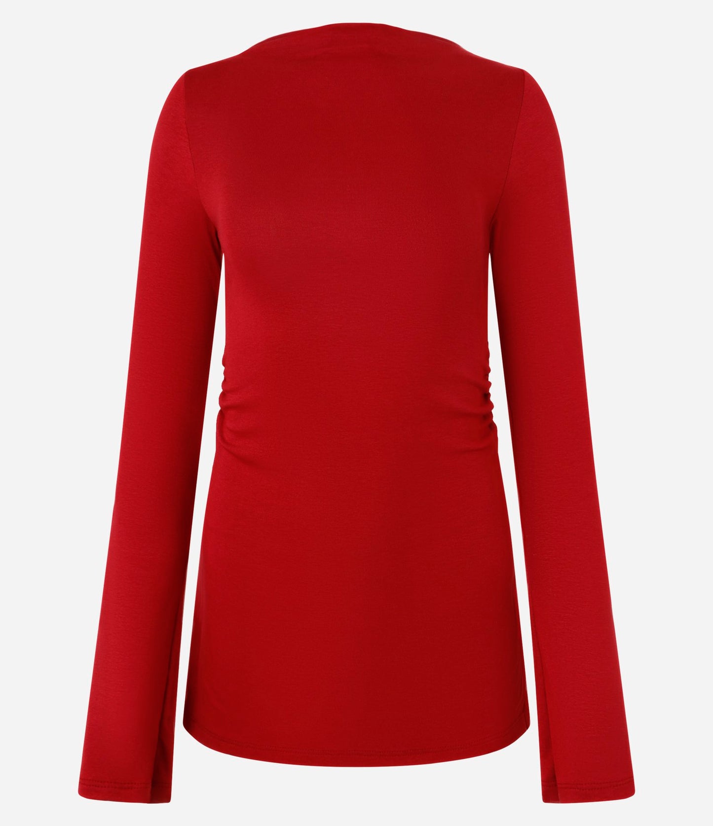 Ribbed Top with Side Ruching and High Neck in Red