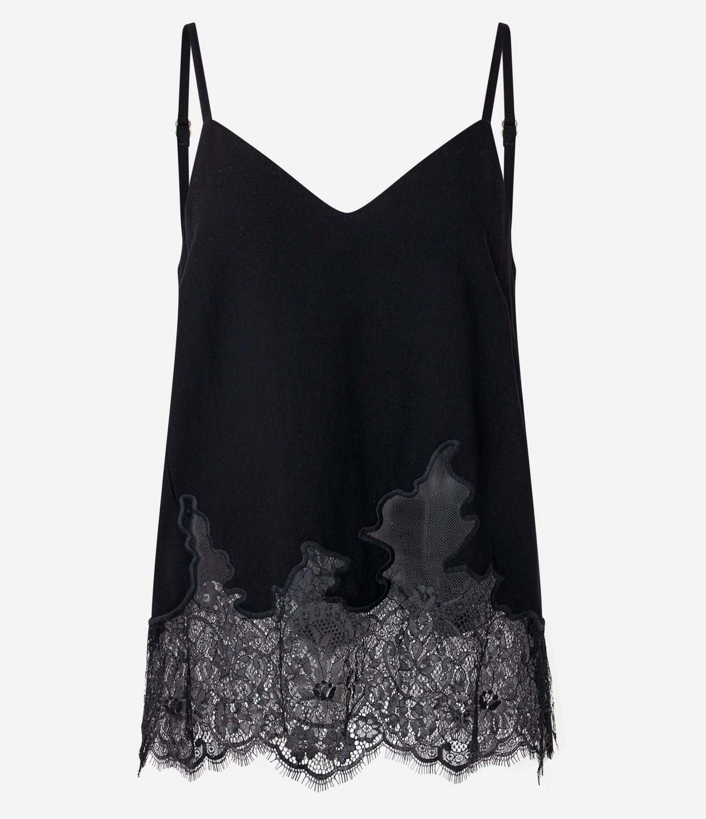Blusa Boho de Crepe com Barra de Renda Floral em Preto
