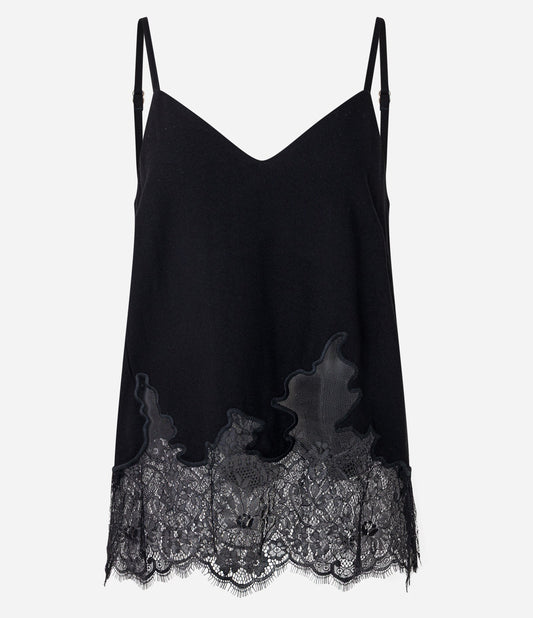 Blusa Boho de Crepe com Barra de Renda Floral em Preto