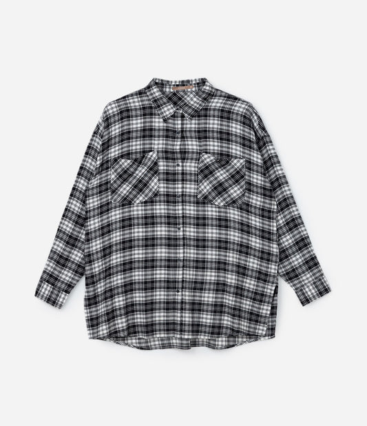 Camisa Flanela Xadrez Preto e Branco, Tamanhos Curve e Plus