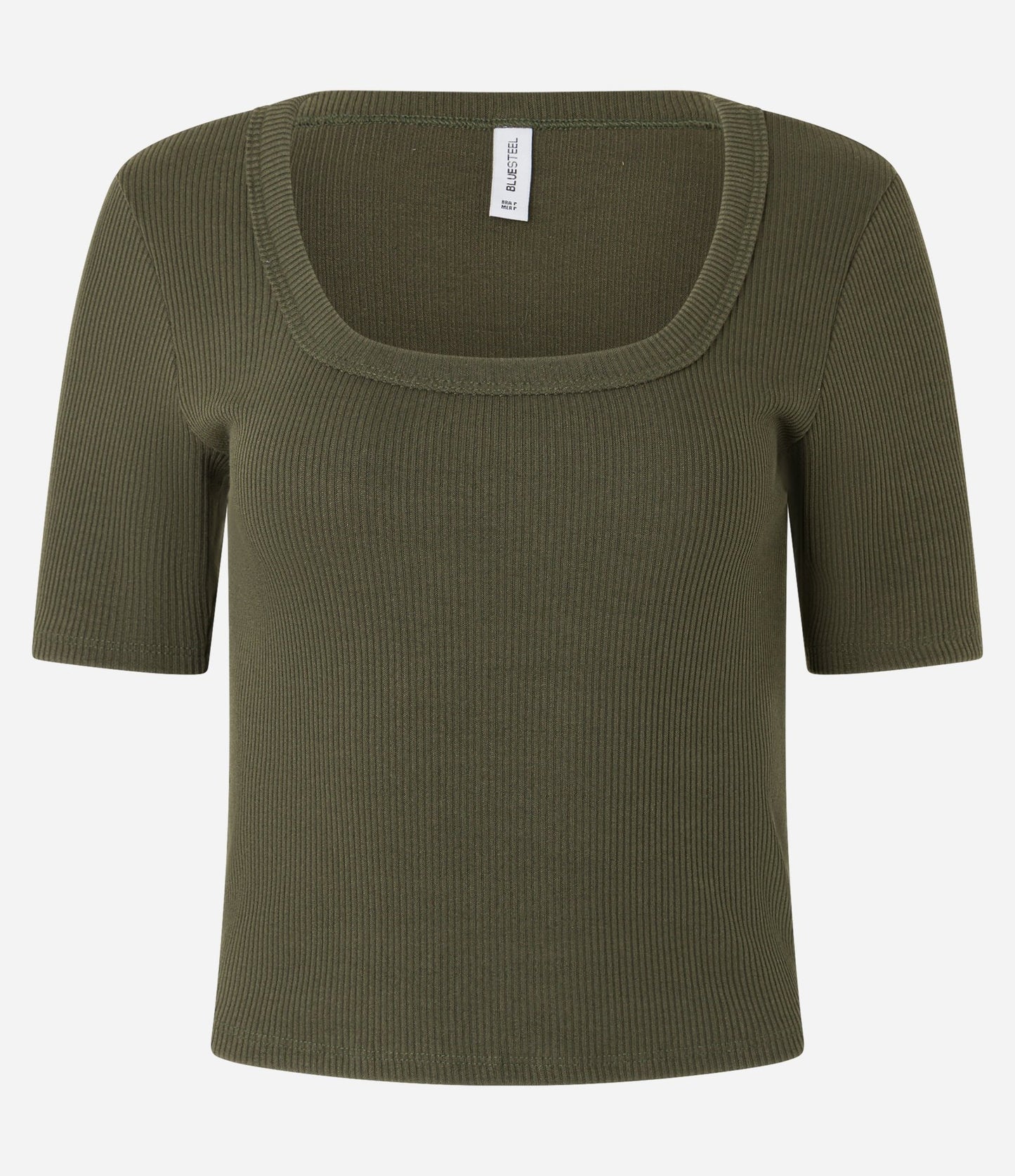 Extended Ribbed Blouse with Short Sleeves in Green