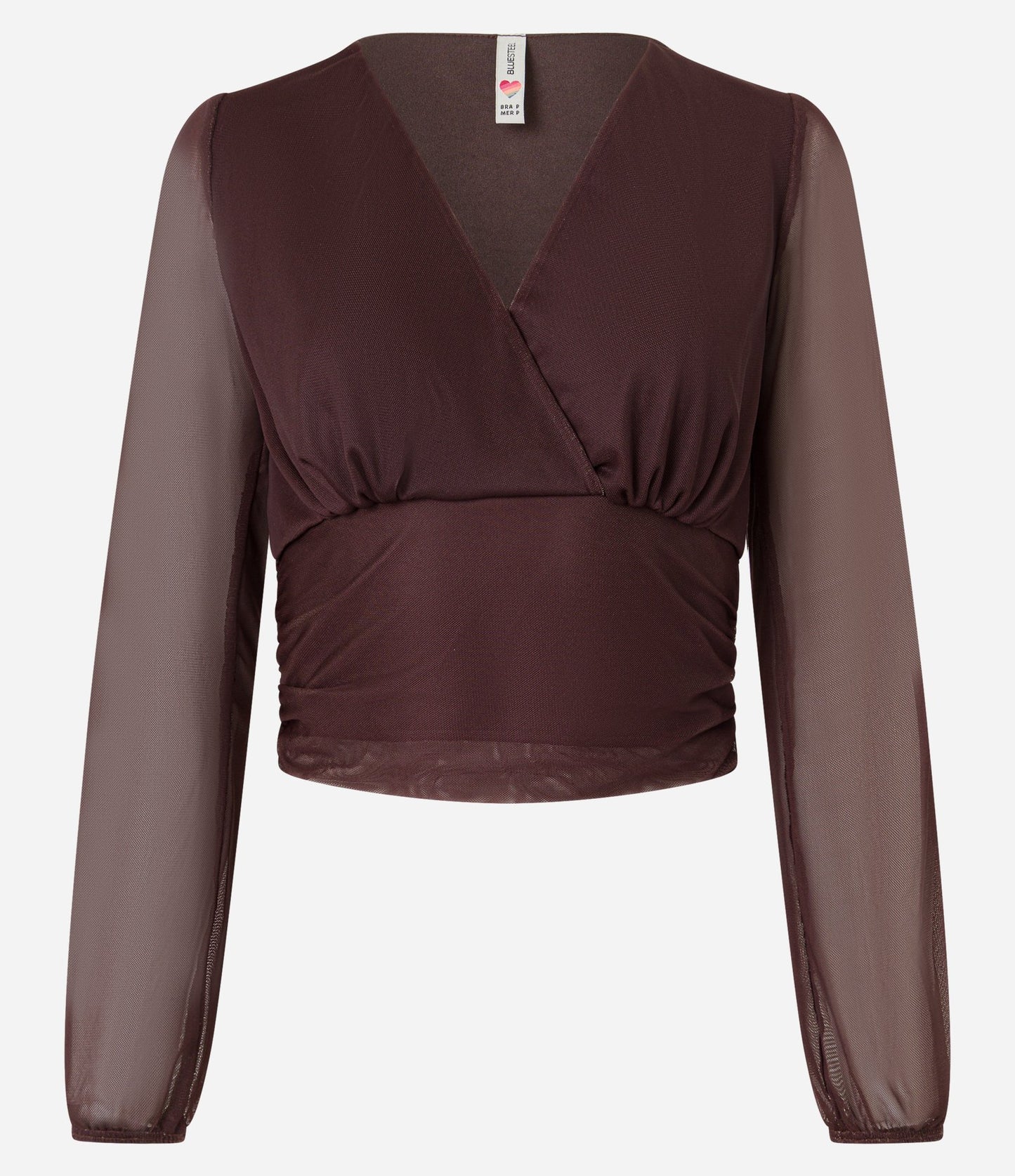 Blusa Marrom de Tule com Decote V Cruzado