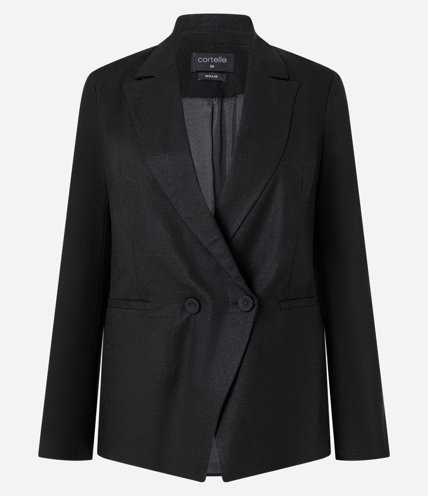 Blazer sastre de viscolina negra con detalle asimétrico