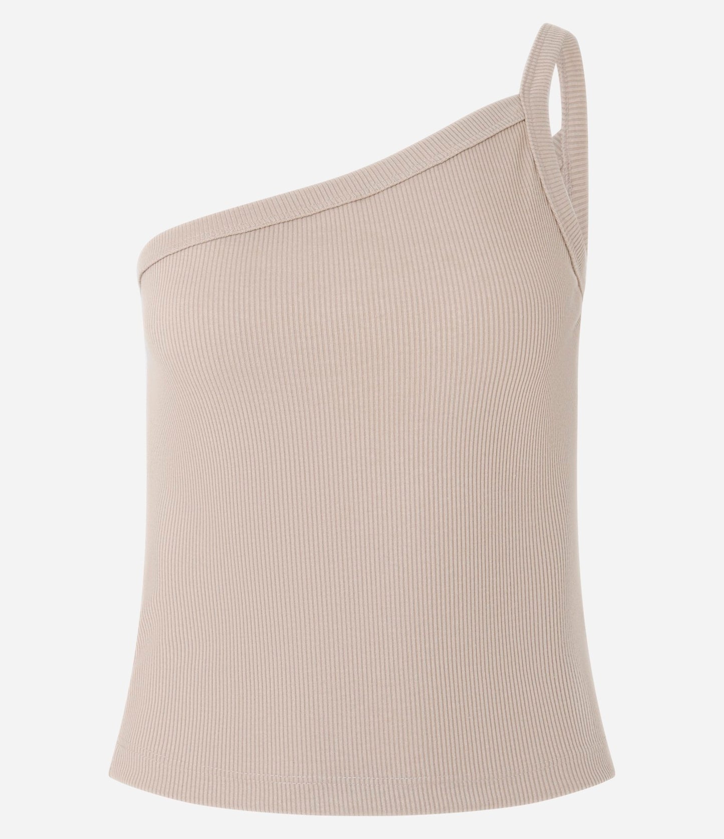 Camicetta a coste con monospalla e texture beige chiaro