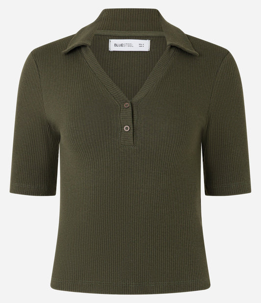 Polo Basic a coste con scollo a V in verde