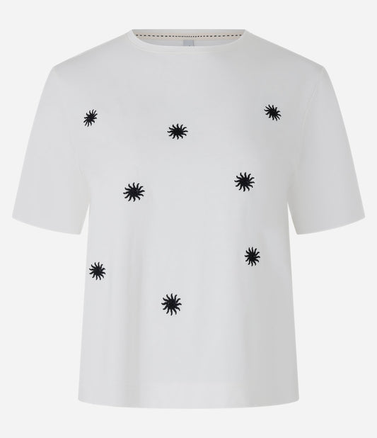 Short Cotton Blouse with White Sun Embroidery