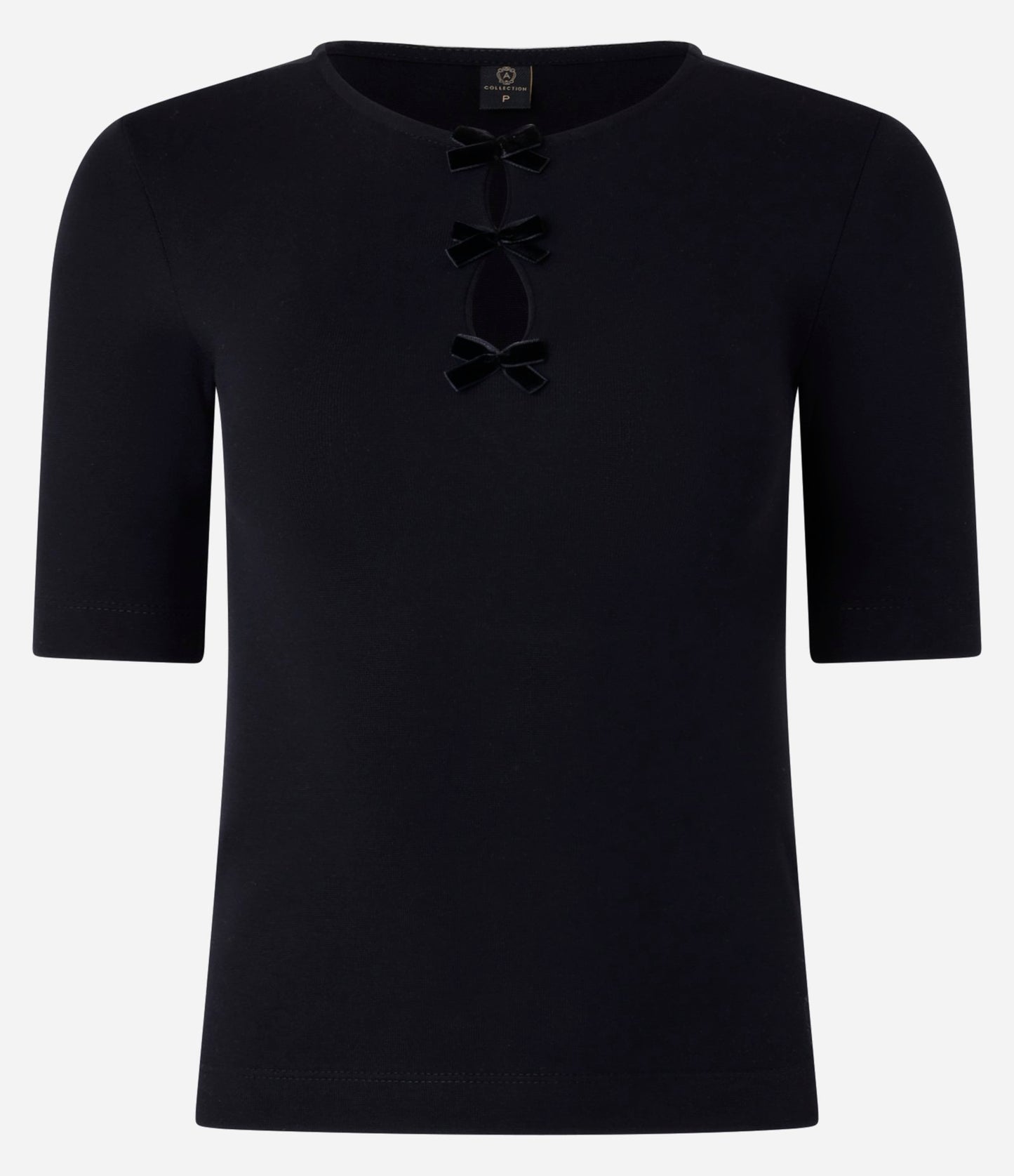 Blusa de canalé con lazos de terciopelo negro