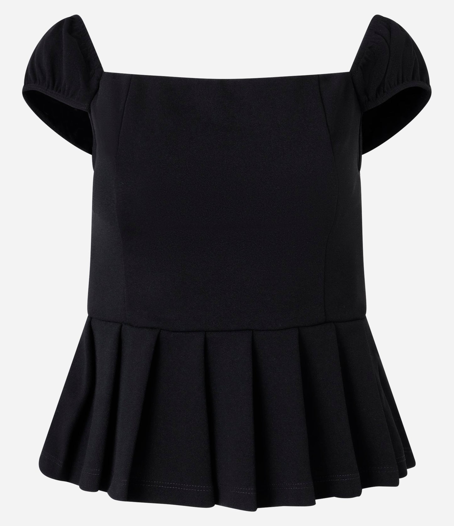 Blusa Curta de Crepe com Barra Plissada em Preto