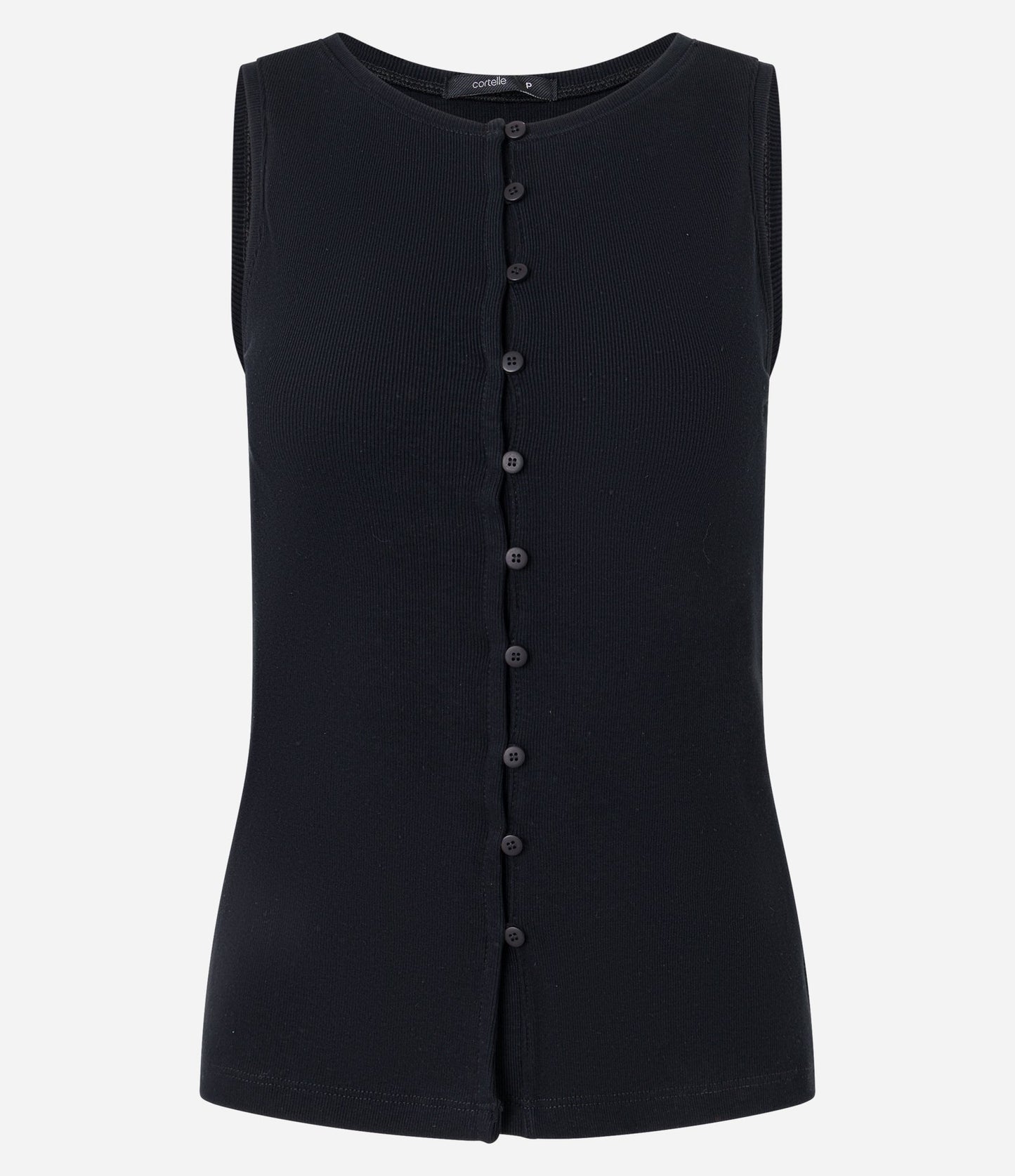 Chaleco ajustado de canalé negro con botones