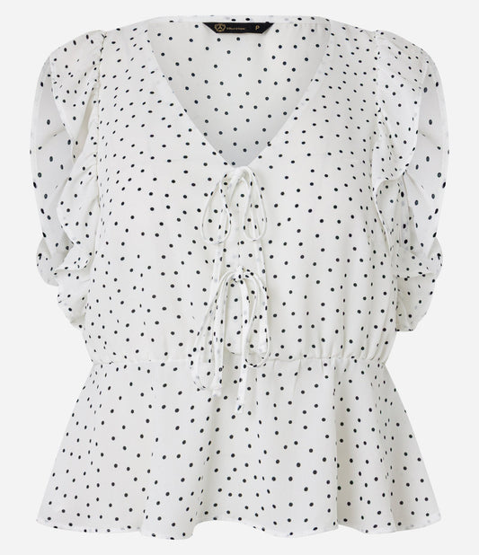 Blusa de Crepe com Amarração e Estampa de Poás Brancos