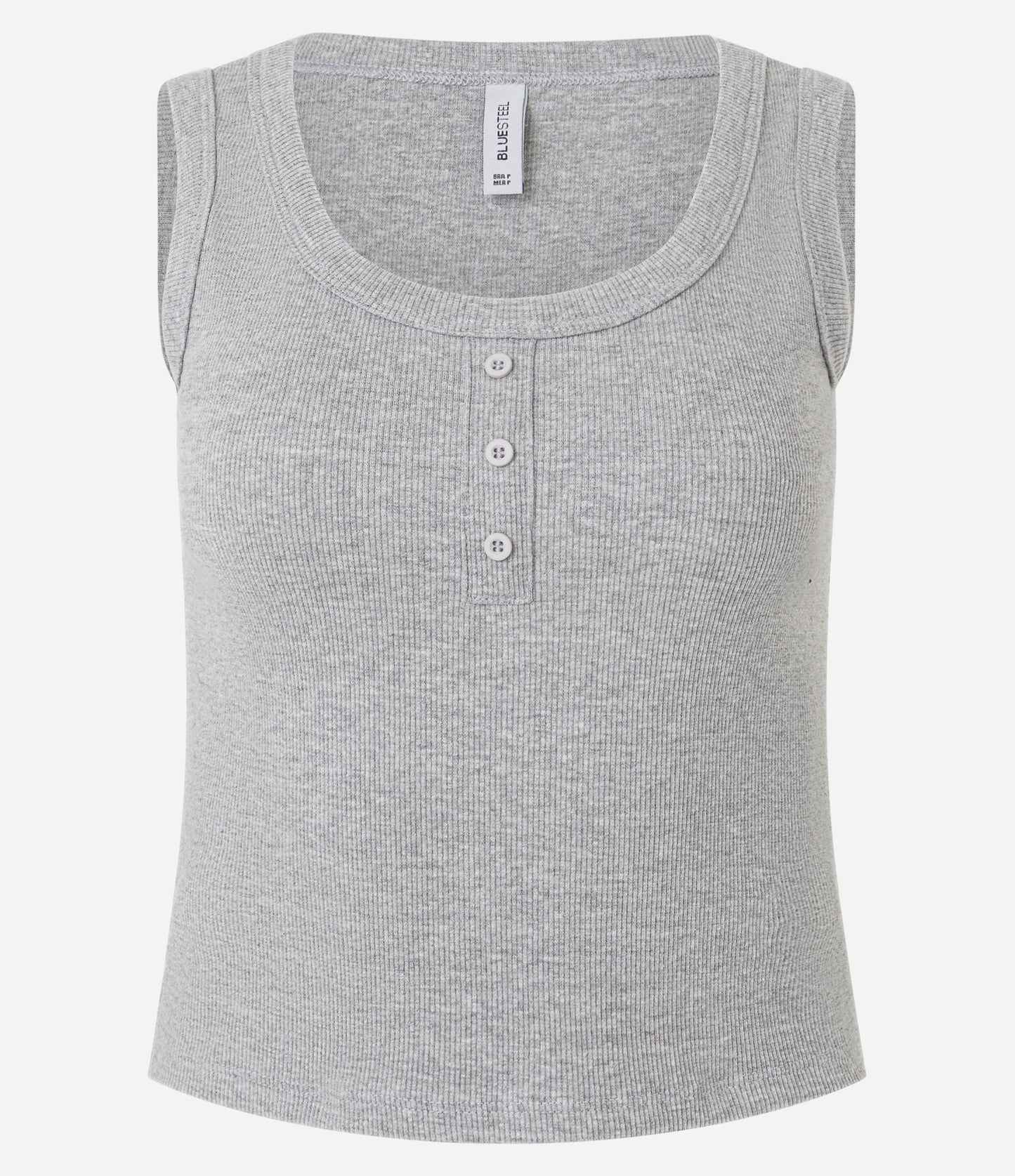 Canotta a coste con piccoli bottoni sul seno in grigio erica