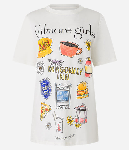 White Cotton T-Shirt with Gilmore Girls Print