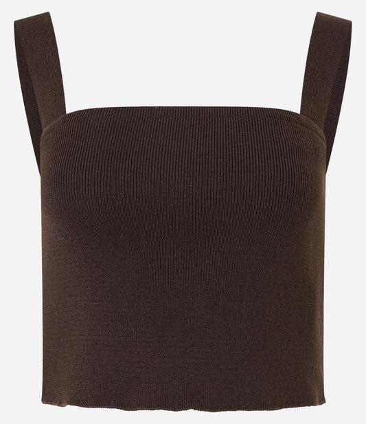 Top Cropped de Tricô Marrom com Alça Larga