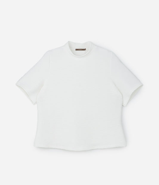 Camiseta Texturizada de Gola Alta Curvy & Plus Size em Off White