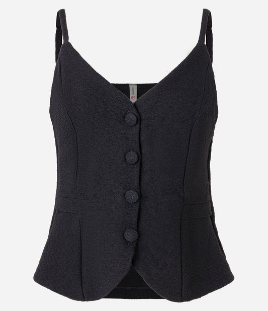 Tweed Strap Top with Buttons in Black
